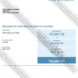 ANZ Australia bank statement template – editable financial document for identity verification