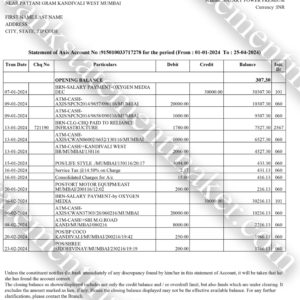 AXIS India bank statement template – realistic editable PDF for KYC and address validation