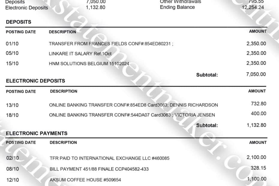 BNP Paribas Belgium bank statement – realistic PDF template for billing and address confirmation