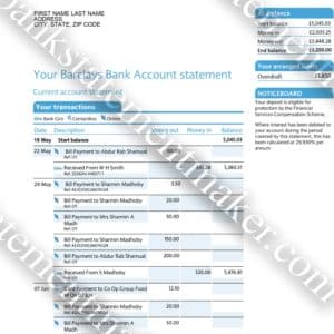 Barclays UK bank statement template – editable PDF for billing simulations and KYC workflows