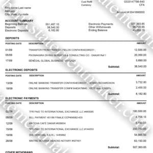 CBAO Bank Senegal bank statement template – editable PDF for financial verification and KYC use