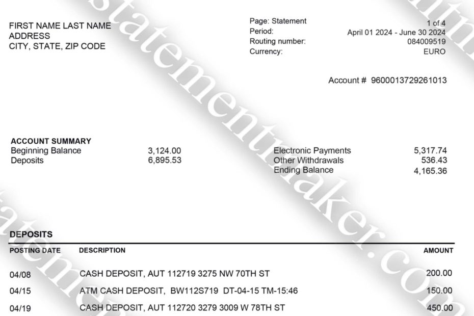 Evolve Estonia bank statement template