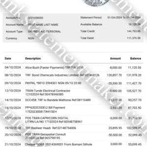 First Bank Nigeria statement sample – downloadable and editable bank document for proof of funds