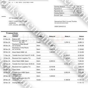 HSBC UK bank statement template – realistic editable PDF for verification and UX interface testing