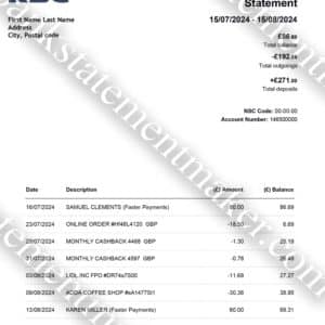 KBC UK bank statement template – customizable PDF for billing, KYC, and address validation