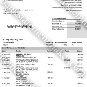 Sutton Bank statement PDF template – editable financial document for address and billing simulations