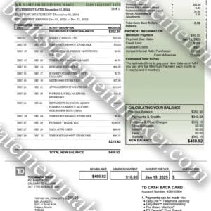 TD Canada bank statement PDF – customizable billing file for KYC and proof of address