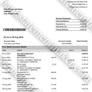 Triodos Bank Netherlands editable bank statement – realistic billing PDF for training and verification use