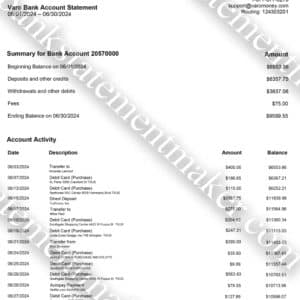 Varo bank statement template – realistic financial PDF for verification and UX purposes