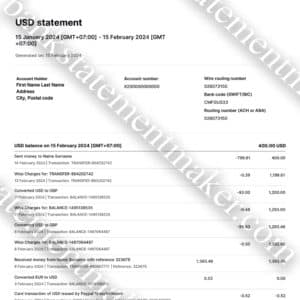 WISE bank statement template