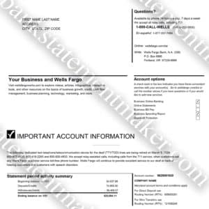 Wells Fargo bank statement template – editable billing PDF for interface testing and verification workflows