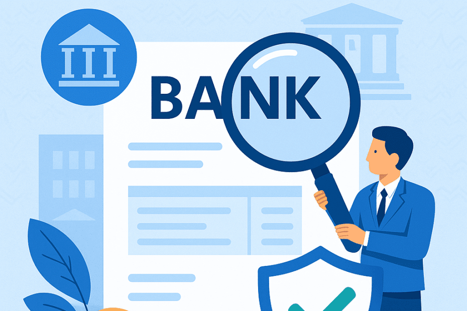 Digital bank statement under inspection — verification and KYC concept