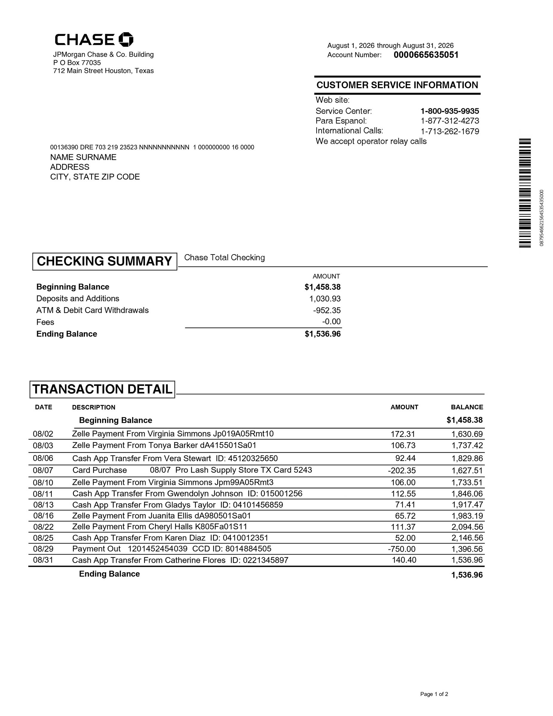 3 month bank statement template example preview