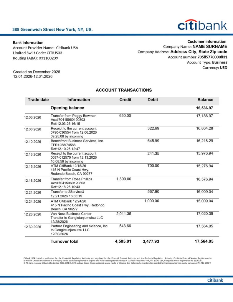 How to Create Bank Statements: My Professional Guide to Financial Documentation 2 Citibank Bank Statement 1 1
