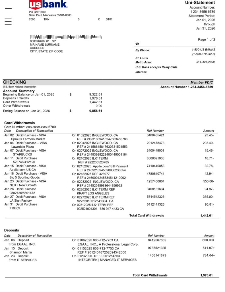 The Ultimate Guide to Business Bank Statement Generators: Create Professional Financial Documents With Confidence 9 US Bank Statement 1