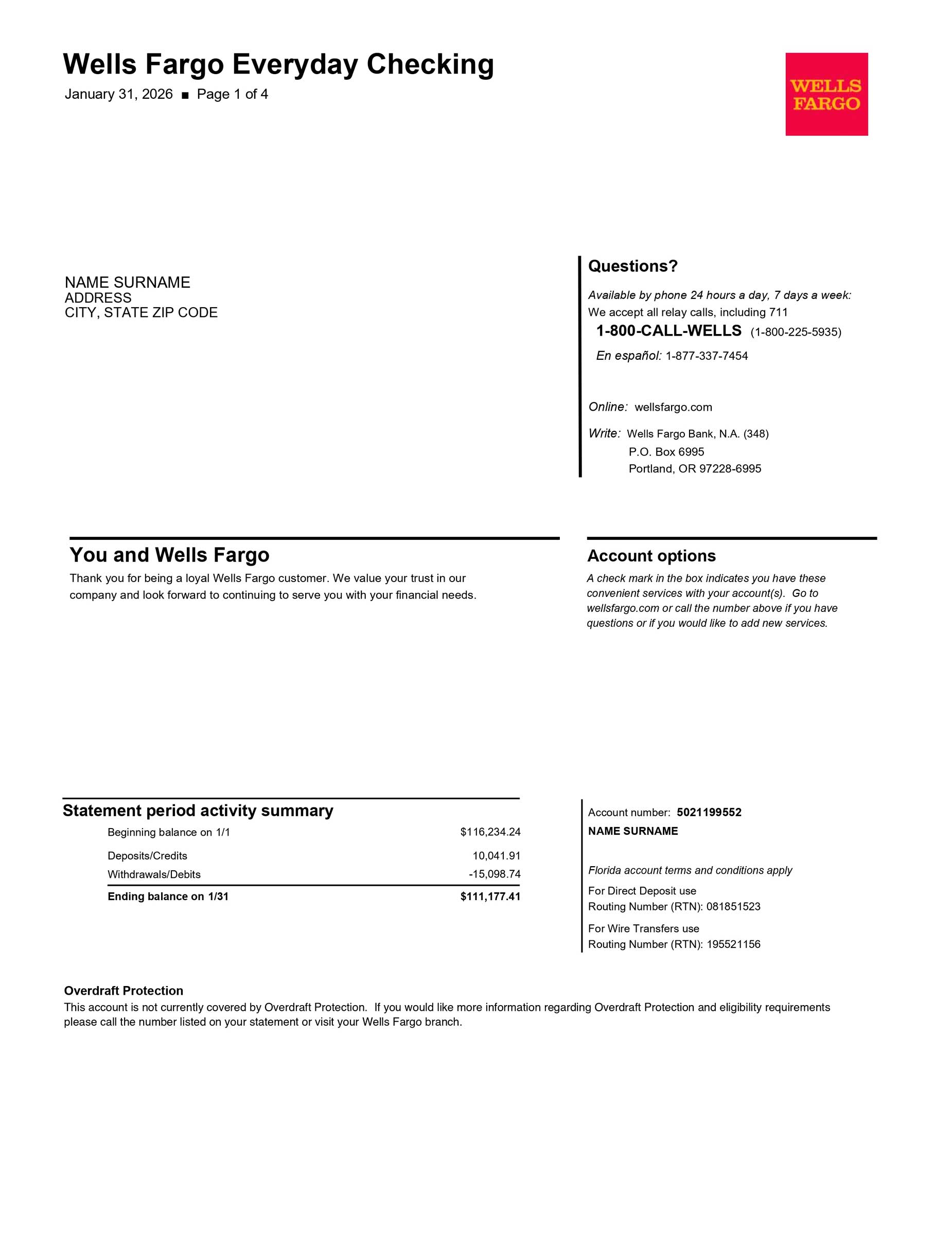Bank statement templates and document preparation