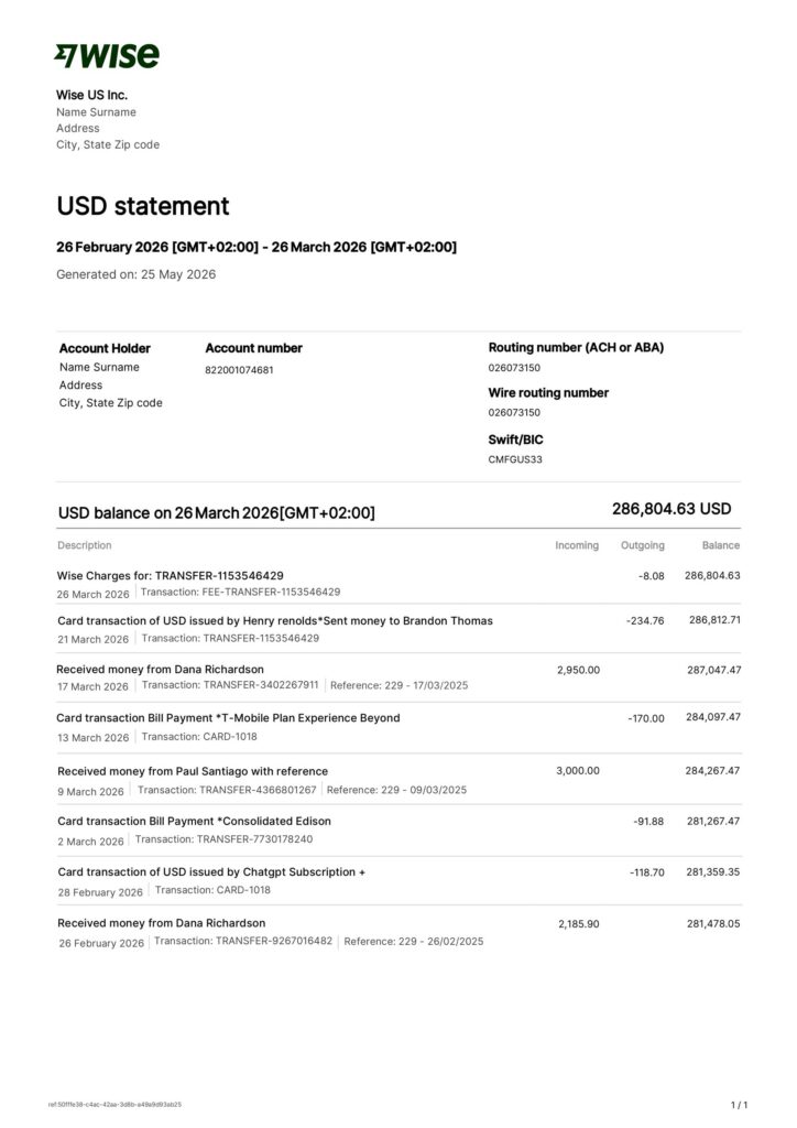 Bank Statement Templates: My Expert Guide to Financial Organization 2 Wise Bank Statement 1